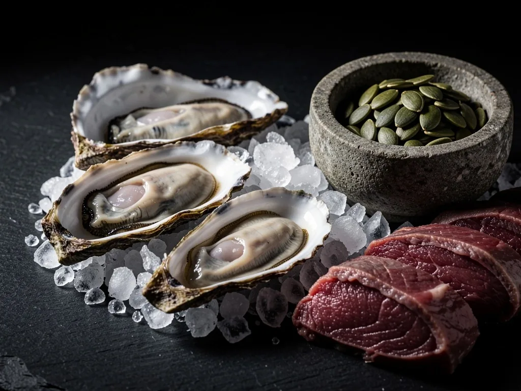 Zinc-rich foods on dark surface